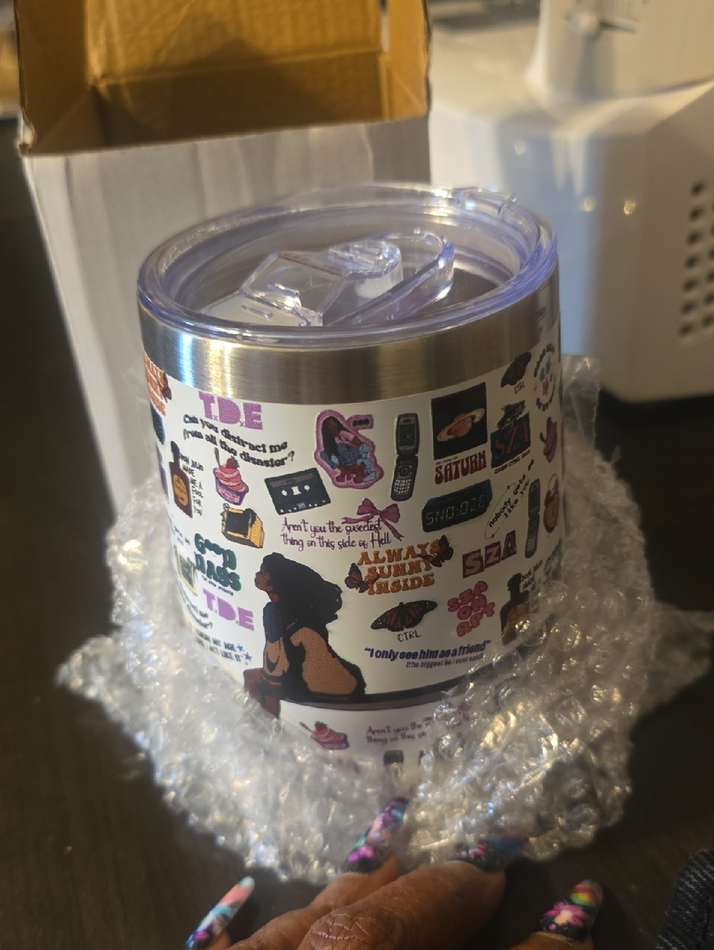 Sticker Collage Stainless Steel Tumbler - White with Multicolor Stickers